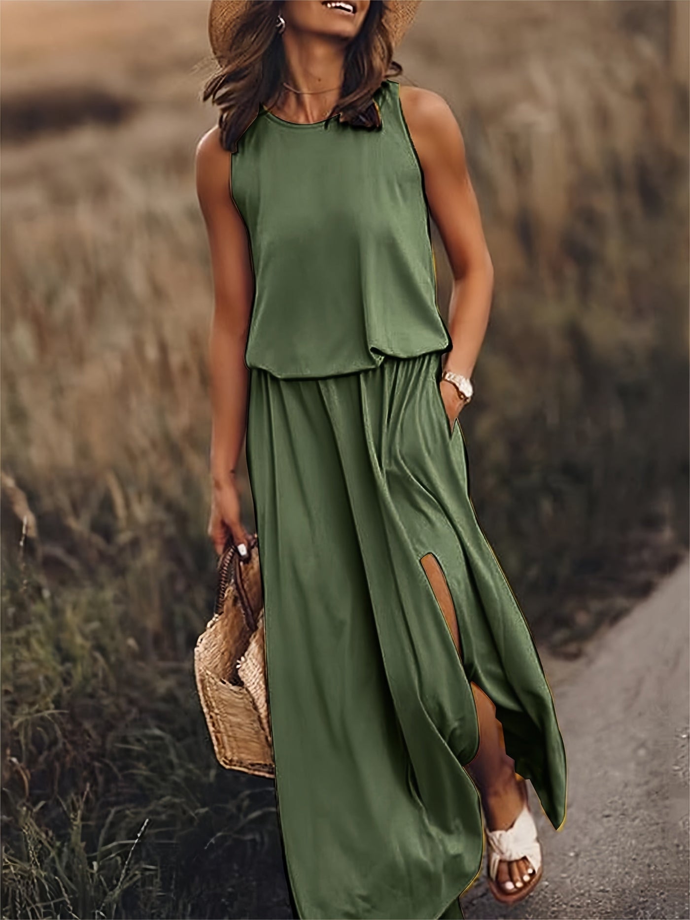 Indie - Elegant Side Split Sleeveless Dress