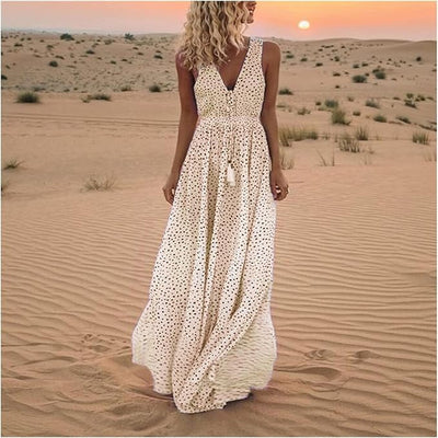 Ismena - Boho Polka Dot Maxi Dress