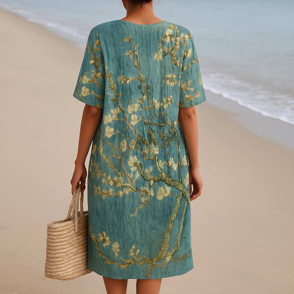Almonde - Blue-green dress with floral print