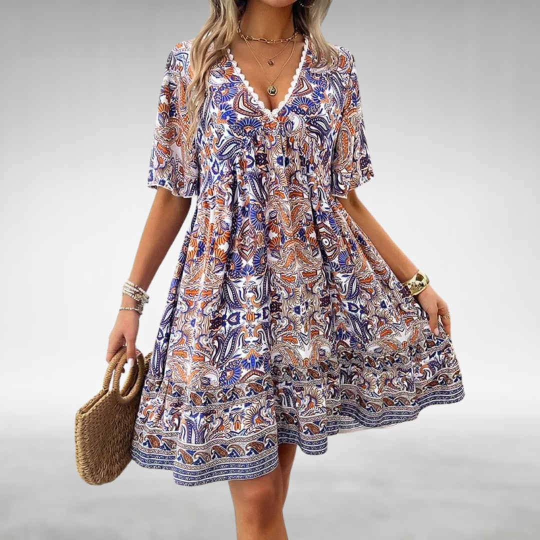 Adriana - Summer Boho Paisley Print Mini Dress