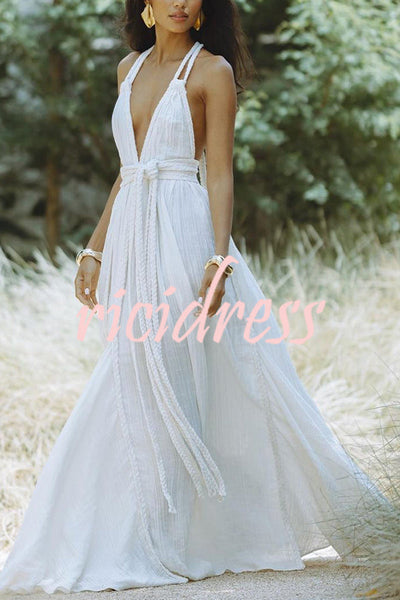 Faelina – Backless Halter Bandage Maxi Dress