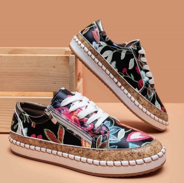 Oluchi - Floral Orthopedic Zipper Sneakers