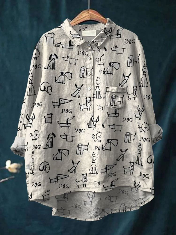 Ava - Cute Playful Dog Print Shirt