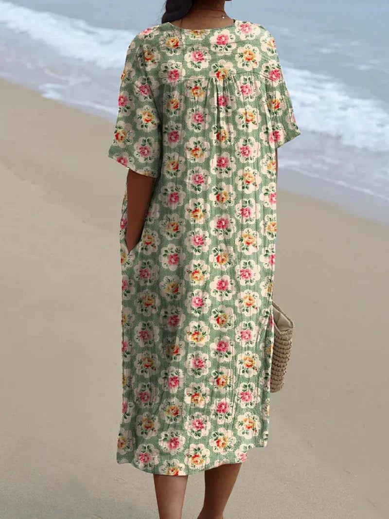 Eliane - Vintage Floral Dress in Aqua Green